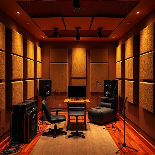 Acoustically treated recording studio interior