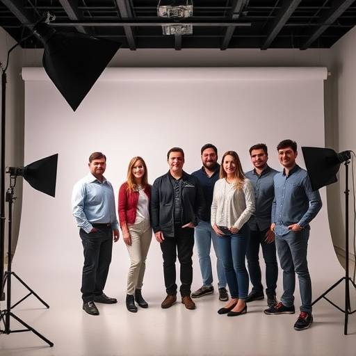 EchoSphere Studios team members posing for a group photo in the studio