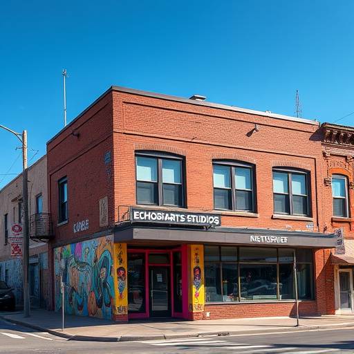 Exterior view of EchoSphere Studios building in the RiNo Arts District of Denver