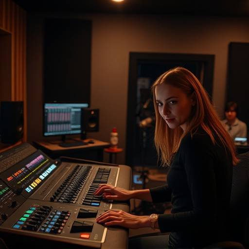 Founders of EchoSphere Studios, Ethan Blake and Olivia Carter, working at a mixing console