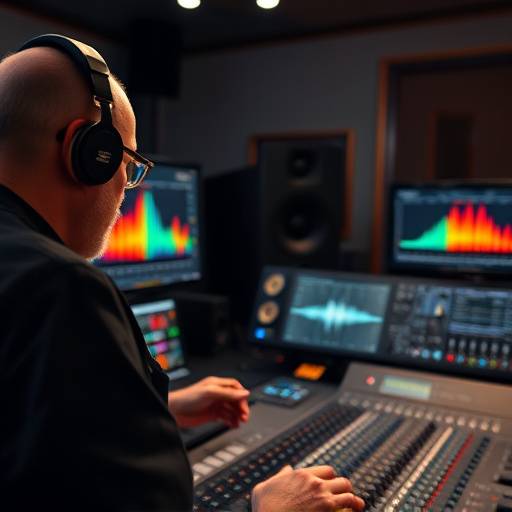 Mastering engineer reviewing an audio spectrum display