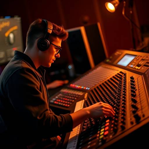 Mixing engineer working on a large format analog console