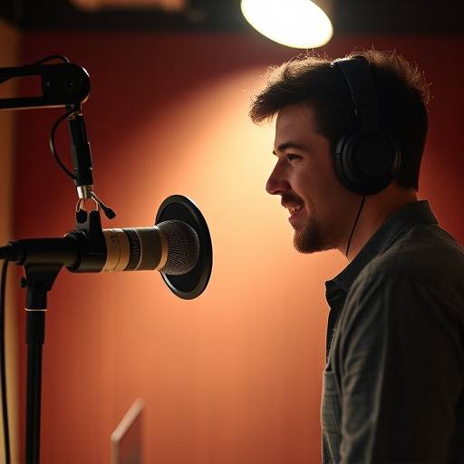 Voiceover artist in a professional recording booth